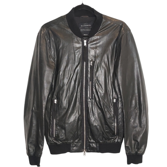 All Saints Kino Black Leather Bomber Punk Racer Rare - Picture 14 of 16